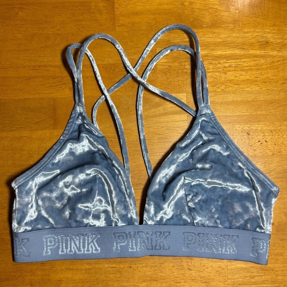 PINK Victoria's‎ Secret Light Blue Crushed Velvet Unlined Triangle Bralette M